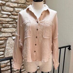 Blush cotton gauze button up